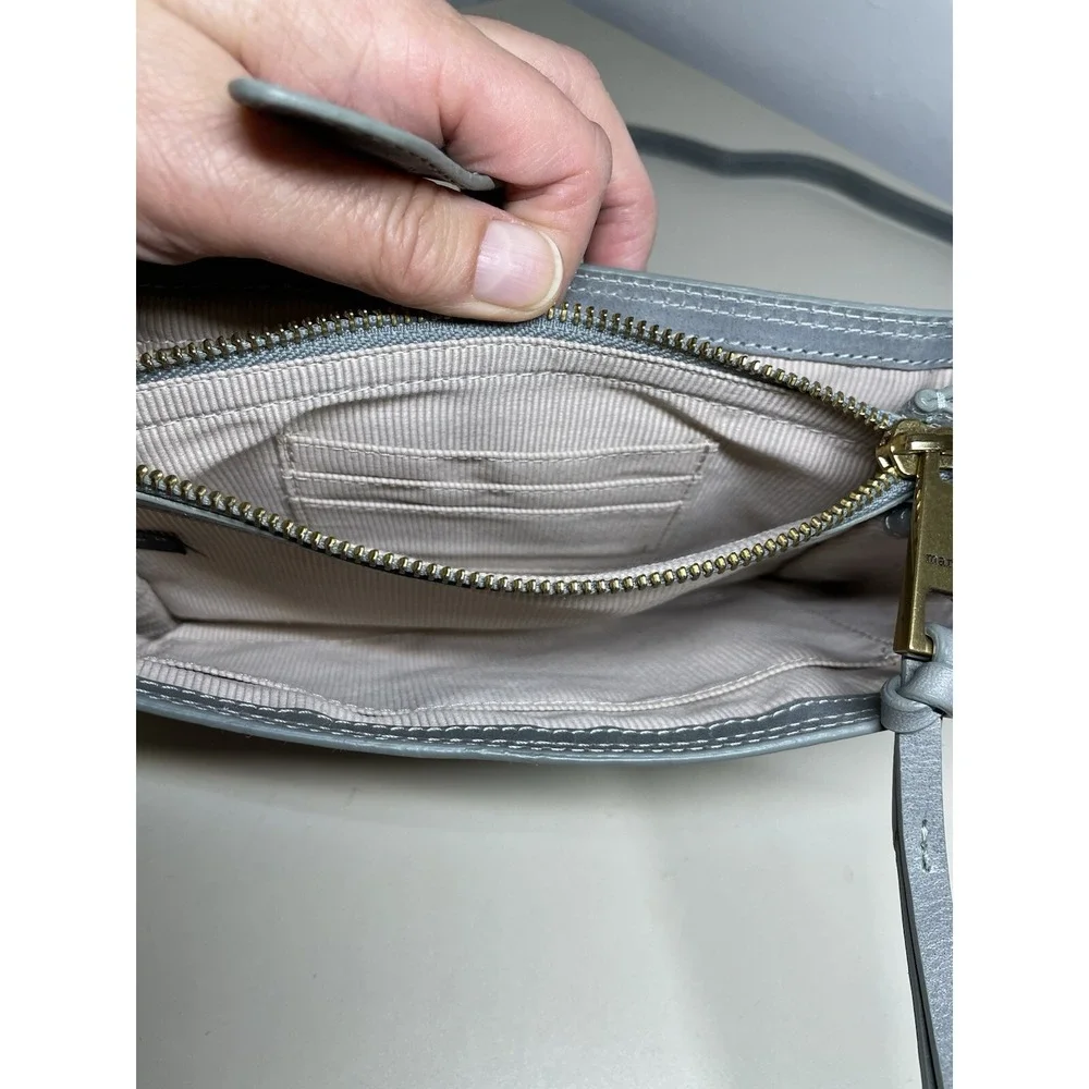 Margot New York Crossbody Gray Blue Leather Bag Convertible Wristlet Small